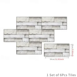 Cool Wallpapers 6pcs Cobblestone Wooden Pattern Wall Panels Wall Mural, Stone Peel Stick Wall Tile Sticker, Kitchen Self-adhesive Wall Decor Waterproof, Room Decor, Home Decor 15x30cm(5.9