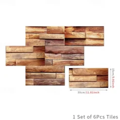 Cool Wallpapers 6pcs Cobblestone Wooden Pattern Wall Panels Wall Mural, Stone Peel Stick Wall Tile Sticker, Kitchen Self-adhesive Wall Decor Waterproof, Room Decor, Home Decor 15x30cm(5.9