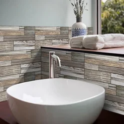 Cool Wallpapers 6pcs Cobblestone Wooden Pattern Wall Panels Wall Mural, Stone Peel Stick Wall Tile Sticker, Kitchen Self-adhesive Wall Decor Waterproof, Room Decor, Home Decor 15x30cm(5.9