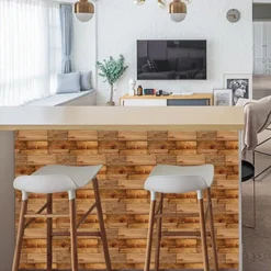 Cool Wallpapers 6pcs Cobblestone Wooden Pattern Wall Panels Wall Mural, Stone Peel Stick Wall Tile Sticker, Kitchen Self-adhesive Wall Decor Waterproof, Room Decor, Home Decor 15x30cm(5.9