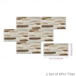 Cool Wallpapers 6pcs Cobblestone Wooden Pattern Wall Panels Wall Mural, Stone Peel Stick Wall Tile Sticker, Kitchen Self-adhesive Wall Decor Waterproof, Room Decor, Home Decor 15x30cm(5.9