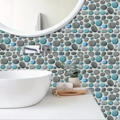 Cool Wallpapers 6pcs Cobblestone Wooden Pattern Wall Panels Wall Mural, Stone Peel Stick Wall Tile Sticker, Kitchen Self-adhesive Wall Decor Waterproof, Room Decor, Home Decor 15x30cm(5.9