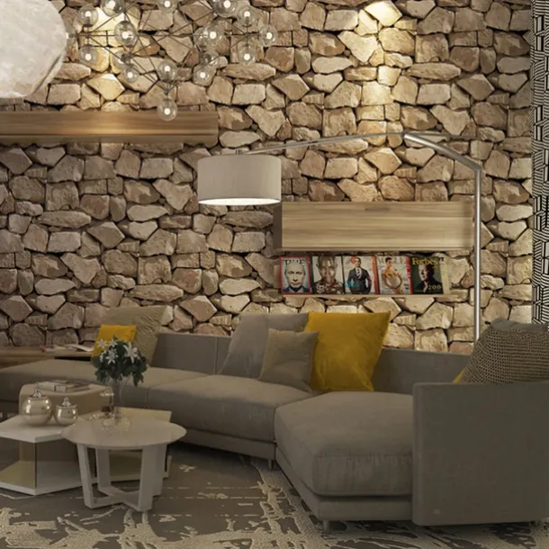 Cool Wallpapers Wall Mural Brick Wallpaper Brown 3D Rock Stone Wall Covering Adhesive Required PVC Home Décor 1000*53 cm