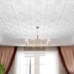 Cool Wallpapers White Foam Wall Mural Wall Panel Peel and Stick Wall Sticker Floral Removable Wall Covering, PVC/Vinyl Material Self adhesive Wallpaper, Room Wallcovering for Home Decoration