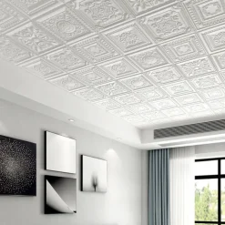 Cool Wallpapers White Foam Wall Mural Wall Panel Peel and Stick Wall Sticker Floral Removable Wall Covering, PVC/Vinyl Material Self adhesive Wallpaper, Room Wallcovering for Home Decoration