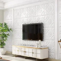 Cool Wallpapers White Foam Wall Mural Wall Panel Peel and Stick Wall Sticker Floral Removable Wall Covering, PVC/Vinyl Material Self adhesive Wallpaper, Room Wallcovering for Home Decoration