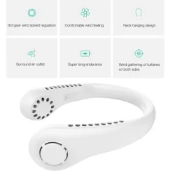 Cooling Bladeless Neck Fan – Wearable Hands-Free USB Rechargeable Fan with 3 Speeds, Ideal Gift for Travel or Sports