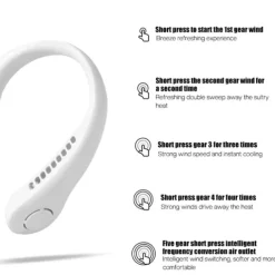 Cooling Bladeless Neck Fan – Wearable Hands-Free USB Rechargeable Fan with 3 Speeds, Ideal Gift for Travel or Sports