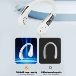 Cooling Bladeless Neck Fan – Wearable Hands-Free USB Rechargeable Fan with 3 Speeds, Ideal Gift for Travel or Sports