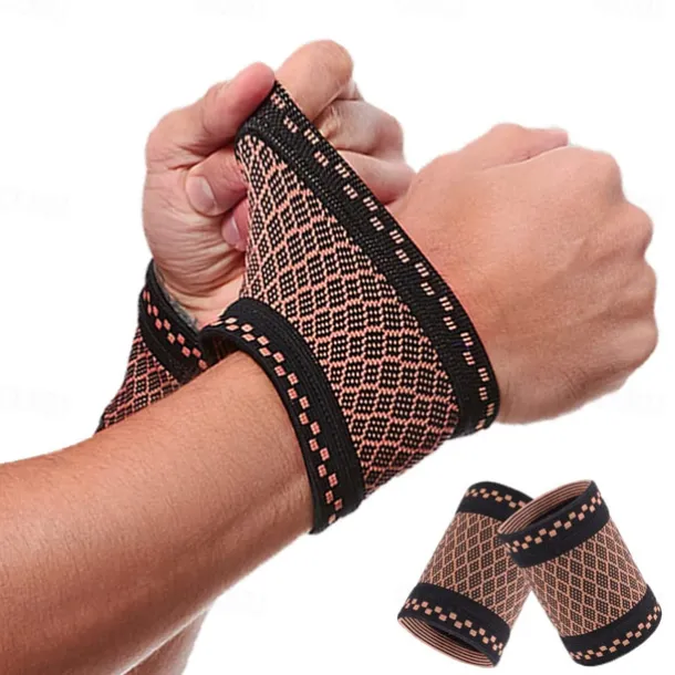 Copper Wrist Compression Brace (2Pcs), Elastic Wrist Support Sleeve Wrist Braces for Tendonitis, Arthritis, Carpal Tunnel Pain Relief, Soft Wrist Wrap Wristbands for Sport, Fitness, Workout, Typing(S)