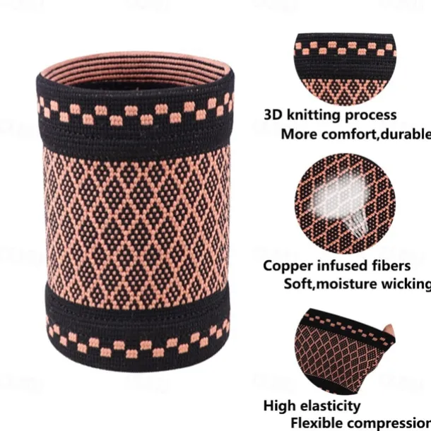 Copper Wrist Compression Brace (2Pcs), Elastic Wrist Support Sleeve Wrist Braces for Tendonitis, Arthritis, Carpal Tunnel Pain Relief, Soft Wrist Wrap Wristbands for Sport, Fitness, Workout, Typing(S)