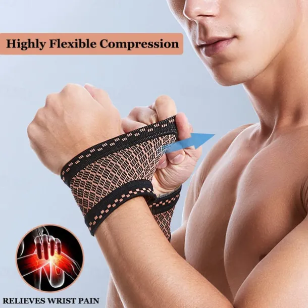 Copper Wrist Compression Brace (2Pcs), Elastic Wrist Support Sleeve Wrist Braces for Tendonitis, Arthritis, Carpal Tunnel Pain Relief, Soft Wrist Wrap Wristbands for Sport, Fitness, Workout, Typing(S)