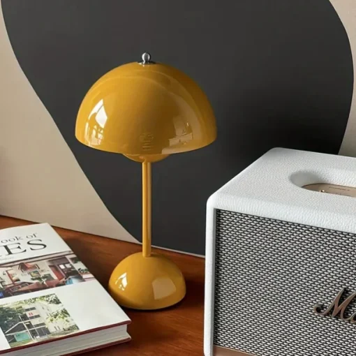 Cordless Touch Table Lamp, Dimmable Mushroom Beside Lamps Tri-Color Temperatures, Battery Operated Desk Lamp for Living Room, Bar and Bedroom, Yellow White Black