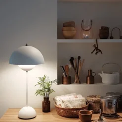 Cordless Touch Table Lamp, Dimmable Mushroom Beside Lamps Tri-Color Temperatures, Battery Operated Desk Lamp for Living Room, Bar and Bedroom, Yellow White Black