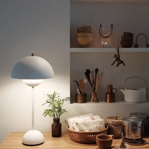 Cordless Touch Table Lamp, Dimmable Mushroom Beside Lamps Tri-Color Temperatures, Battery Operated Desk Lamp for Living Room, Bar and Bedroom, Yellow White Black