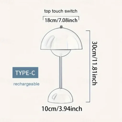Cordless Touch Table Lamp, Dimmable Mushroom Beside Lamps Tri-Color Temperatures, Battery Operated Desk Lamp for Living Room, Bar and Bedroom, Yellow White Black