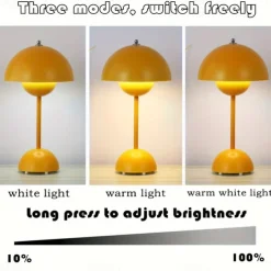 Cordless Touch Table Lamp, Dimmable Mushroom Beside Lamps Tri-Color Temperatures, Battery Operated Desk Lamp for Living Room, Bar and Bedroom, Yellow White Black