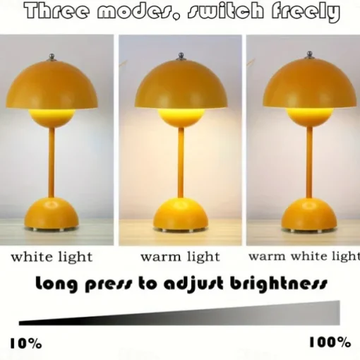 Cordless Touch Table Lamp, Dimmable Mushroom Beside Lamps Tri-Color Temperatures, Battery Operated Desk Lamp for Living Room, Bar and Bedroom, Yellow White Black