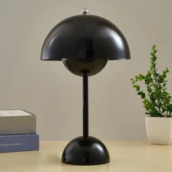 Cordless Touch Table Lamp, Dimmable Mushroom Beside Lamps Tri-Color Temperatures, Battery Operated Desk Lamp for Living Room, Bar and Bedroom, Yellow White Black