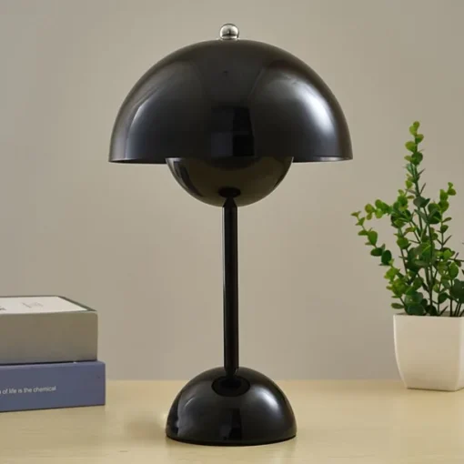 Cordless Touch Table Lamp, Dimmable Mushroom Beside Lamps Tri-Color Temperatures, Battery Operated Desk Lamp for Living Room, Bar and Bedroom, Yellow White Black
