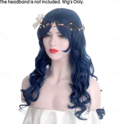 Corpse Bride Anime Cosplay Wigs Long Wave Dark Blue Synthetic Hair Wig Halloween Wigs