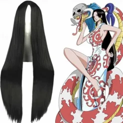 Cosplay Wig Cosplay Wig Boa Hancock One Piece Straight Cosplay Middle Part Wig Very Long Black Synthetic Hair 40 inch Women's Anime Cosplay Black