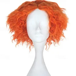 Cosplay Alice's Adventures in Wonderland Mad Hatter Cosplay Wigs All Middle Part 12 inch Heat Resistant Fiber Curly Dry Shiny Orange Teen Adults' Anime Wig Halloween Wigs