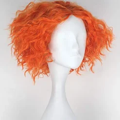 Cosplay Alice's Adventures in Wonderland Mad Hatter Cosplay Wigs All Middle Part 12 inch Heat Resistant Fiber Curly Dry Shiny Orange Teen Adults' Anime Wig Halloween Wigs