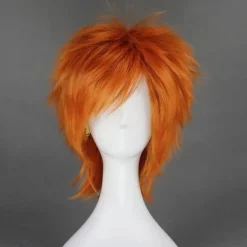 Cosplay Costume Wig Cosplay Wig Straight Cosplay Asymmetrical With Bangs Wig Short Orange Synthetic Hair 14 inch Men's Anime Cosplay Orange