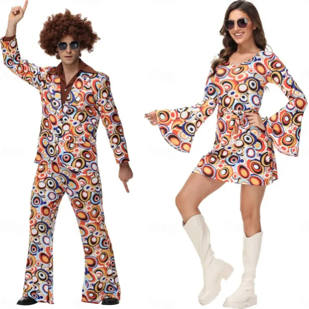 Cosplay Couples Carnival Costume Outfits Adults' Men's Women's Hippie 1970s Disco Party Carnival Masquerade Mardi Gras Easy Carnival Costume