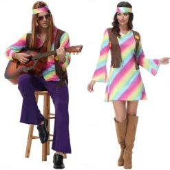 Cosplay Couples Carnival Costume Cosplay Costume Halloween Group Couples Costumes Adults' Men's Women's 1970s Disco Party Halloween Carnival Masquerade Easy Carnival Costume
