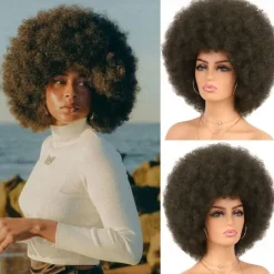 Cosplay Wigs Afro Puff Wigs for Women Short Afro Kinky Curly Wig Heat Resistant Synthetic Hair Fluffy Soft Natural Looking Wig for Black Women Halloween Wigs