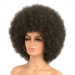 Cosplay Wigs Afro Puff Wigs for Women Short Afro Kinky Curly Wig Heat Resistant Synthetic Hair Fluffy Soft Natural Looking Wig for Black Women Halloween Wigs