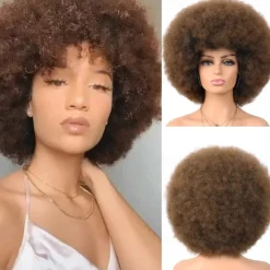 Cosplay Wigs Afro Puff Wigs for Women Short Afro Kinky Curly Wig Heat Resistant Synthetic Hair Fluffy Soft Natural Looking Wig for Black Women Halloween Wigs