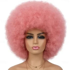 Cosplay Wigs Afro Puff Wigs for Women Short Afro Kinky Curly Wig Heat Resistant Synthetic Hair Fluffy Soft Natural Looking Wig for Black Women Halloween Wigs
