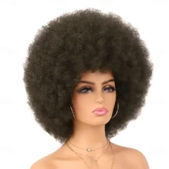 Cosplay Wigs Afro Puff Wigs for Women Short Afro Kinky Curly Wig Heat Resistant Synthetic Hair Fluffy Soft Natural Looking Wig for Black Women Halloween Wigs