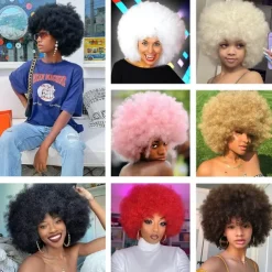 Cosplay Wigs Afro Puff Wigs for Women Short Afro Kinky Curly Wig Heat Resistant Synthetic Hair Fluffy Soft Natural Looking Wig for Black Women Halloween Wigs