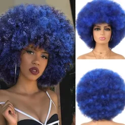 Cosplay Wigs Afro Puff Wigs for Women Short Afro Kinky Curly Wig Heat Resistant Synthetic Hair Fluffy Soft Natural Looking Wig for Black Women Halloween Wigs