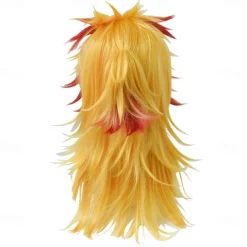 Cosrea Anime Rengoku Kyoujurou Cosplay Wig with Ponytail Yellow Red Wigs for Women Men Halloween Wigs
