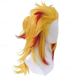 Cosrea Anime Rengoku Kyoujurou Cosplay Wig with Ponytail Yellow Red Wigs for Women Men Halloween Wigs