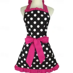 Cotton Chef Apron For Women and Men, Kitchen Cooking Apron, Personalised Gardening Apron Polka Dots Salon Pinafore Vintage Apron Mother's Gift