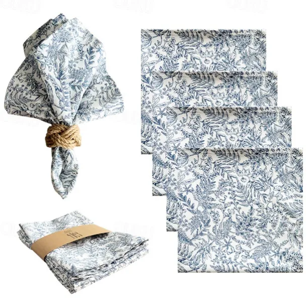 Cotton Fabric Printed Square Napkins For Home Dining Tables