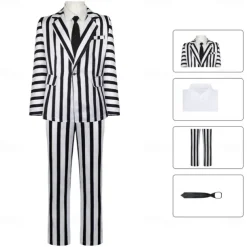 Couples Beetlejuice Beetlejuice Cosplay Costume Outfits Men's Women's Movie Cosplay Cosplay Costume Party Halloween Carnival Masquerade Event / Party Masquerade