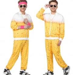 Couples Carnival Beer Costume Tracksuit Beer Suit Carnival Costume Bavarian Oktoberfest Couple 1980s Wiesn Men's Women's Traditional Style Cloth Coat Pants