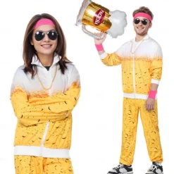 Couples Carnival Beer Costume Tracksuit Beer Suit Carnival Costume Bavarian Oktoberfest Couple 1980s Wiesn Men's Women's Traditional Style Cloth Coat Pants