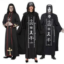 Couples Cosplay Nun Priest Couples' Costumes Unisex Movie Cosplay Cosplay Costume Party Scary Costume Black Red Gray Costume Carnival Masquerade Valentine's Day for Walpurgis Night