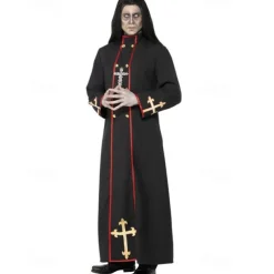 Couples Cosplay Nun Priest Couples' Costumes Unisex Movie Cosplay Cosplay Costume Party Scary Costume Black Red Gray Costume Carnival Masquerade Valentine's Day for Walpurgis Night