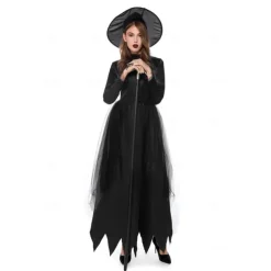 Couples Cosplay Witch Warlock Couples' Costumes Men's Women's Movie Cosplay Cosplay Costume Party Black Dress Hat Carnival Masquerade Valentine's Day for Walpurgis Night