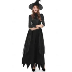 Couples Cosplay Witch Warlock Couples' Costumes Men's Women's Movie Cosplay Cosplay Costume Party Black Dress Hat Carnival Masquerade Valentine's Day for Walpurgis Night