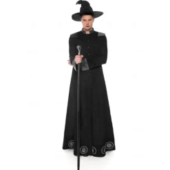 Couples Cosplay Witch Warlock Couples' Costumes Men's Women's Movie Cosplay Cosplay Costume Party Black Dress Hat Carnival Masquerade Valentine's Day for Walpurgis Night
